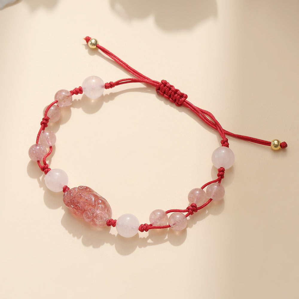 Women's Powder Woven Hand Strap Pink Crystal Bracelets