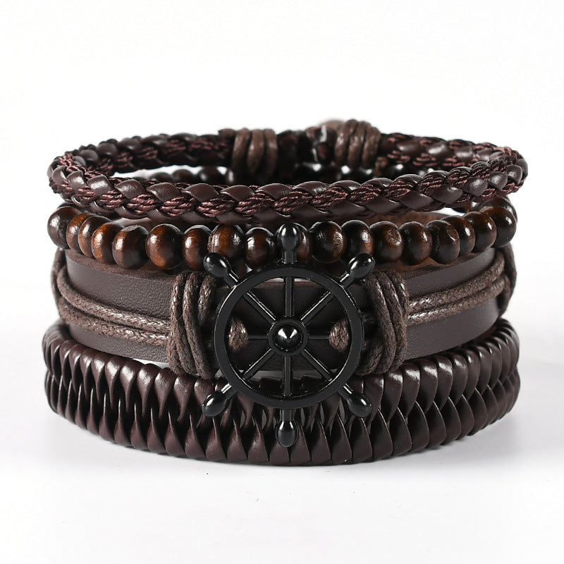 Bracelets de costume simples en cuir de vachette tissé pour hommes