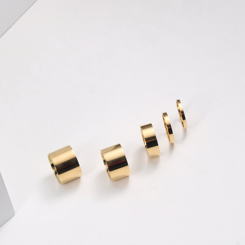 Glossy Flat Wide Titanium Steel Gold Rings