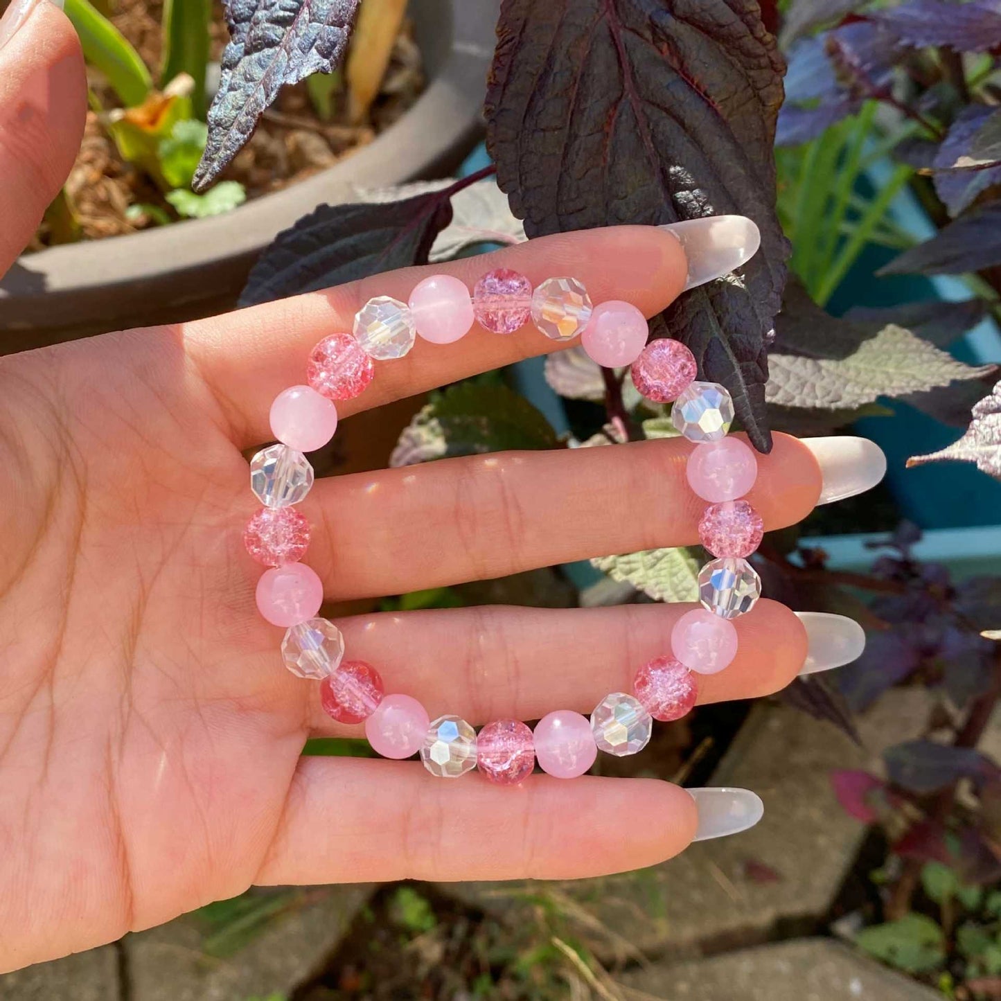 Xi Pink Crystal Cracked Cystal Good Luck White Attract Love Bracelets