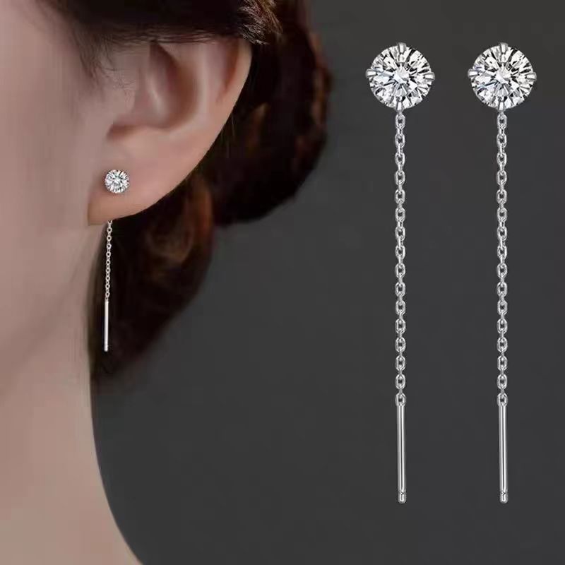 Women's Simple Zircon Light Luxury Tassel High Sense Korean Style Temperamental Earrings
