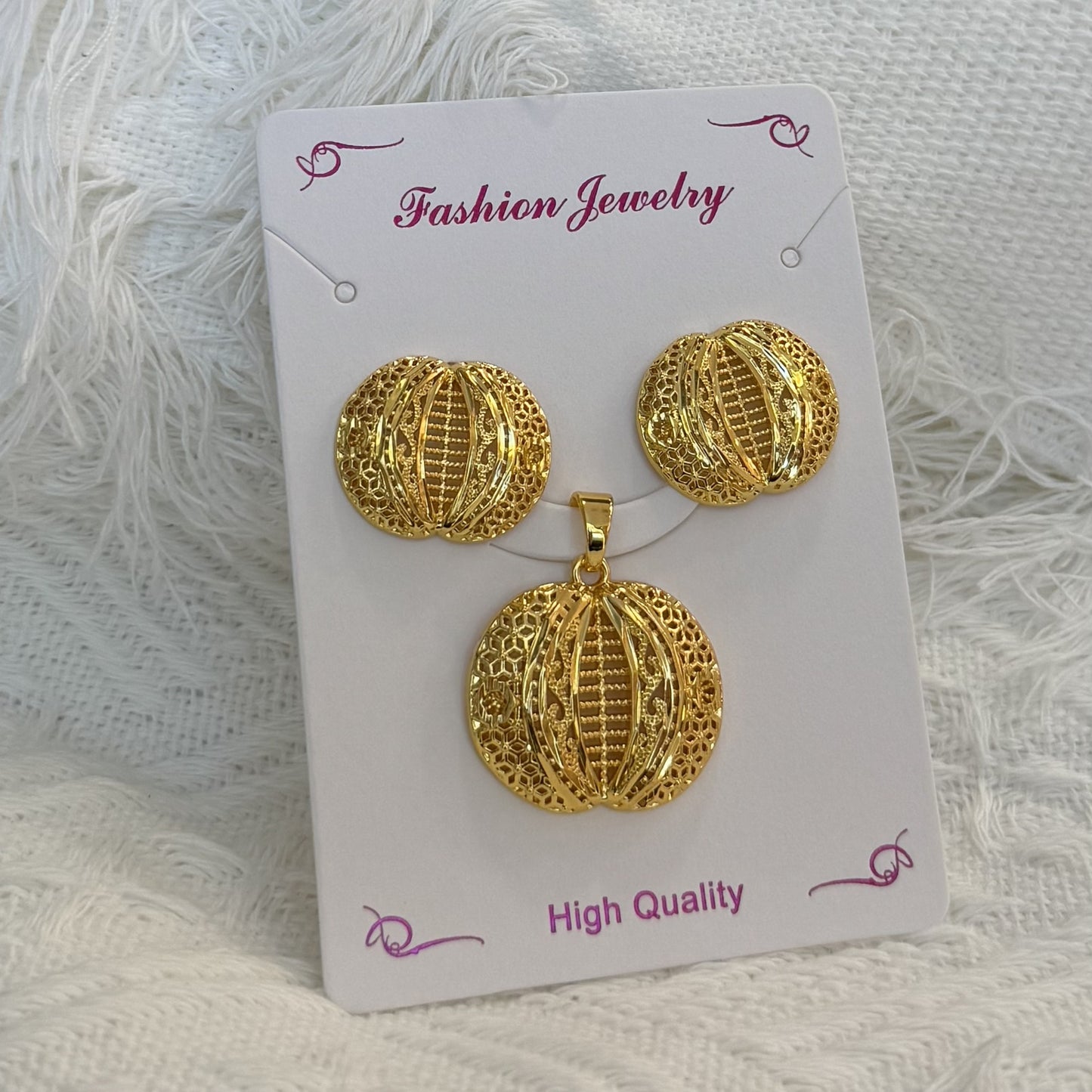 Love Heart Flowers Ear Baroque Gold Fashion Jewelry Set