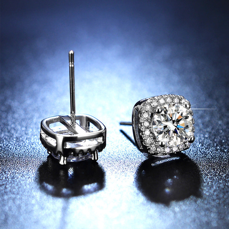 Boucles d'oreilles en diamant princesse, sac carré, simulation de Moissanite