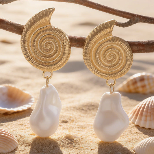 Women's Bohemian Style Vintage Snail Pearl Eardrops Baroque Earrings