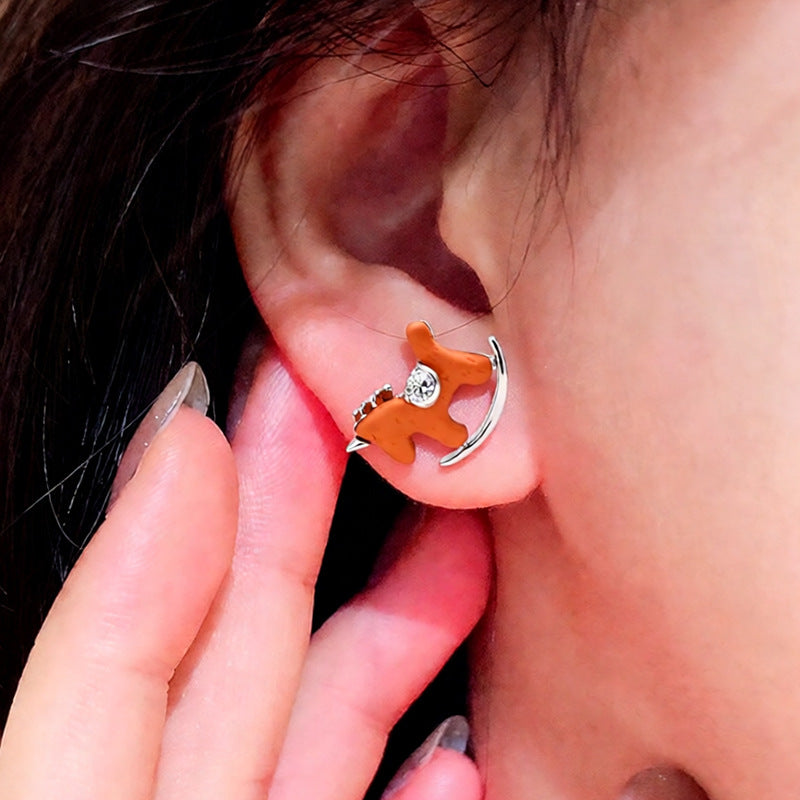 Sier Resin Pony Flower Life Personality Retro Cartoon Earrings