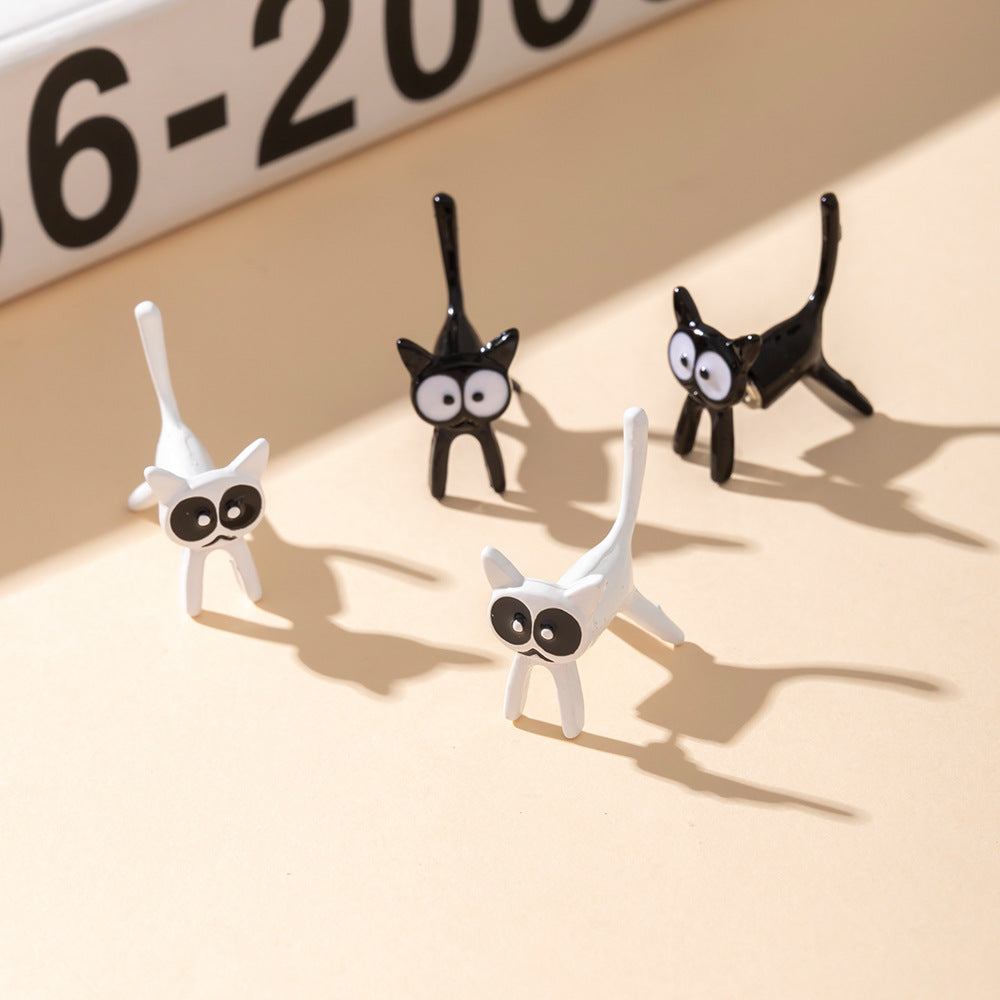 Women's Fashion Plastic Black White Pet Cat Stud Earrings