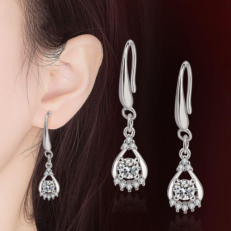 Boucles d'oreilles tendance en strass et diamant blanc pour femmes, Style Sier