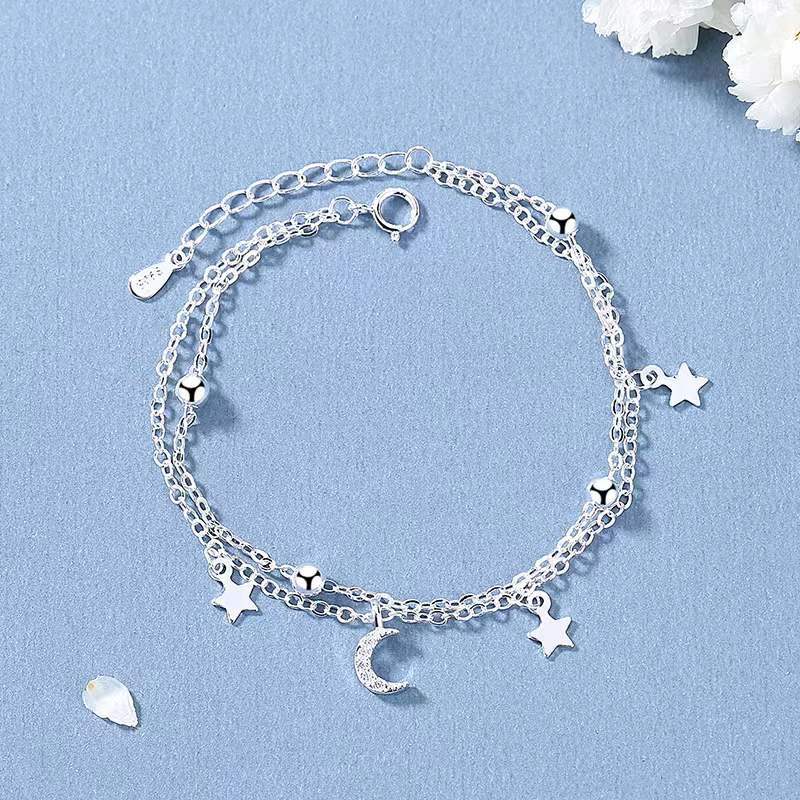 Bracelets à paillettes de lune en argent Sterling pour femmes, ornement de haute qualité