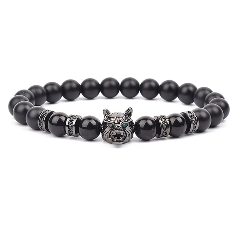 Dominierende Wolfskopf-Armbänder für Herren mit mikroeingelegtem Zirkon