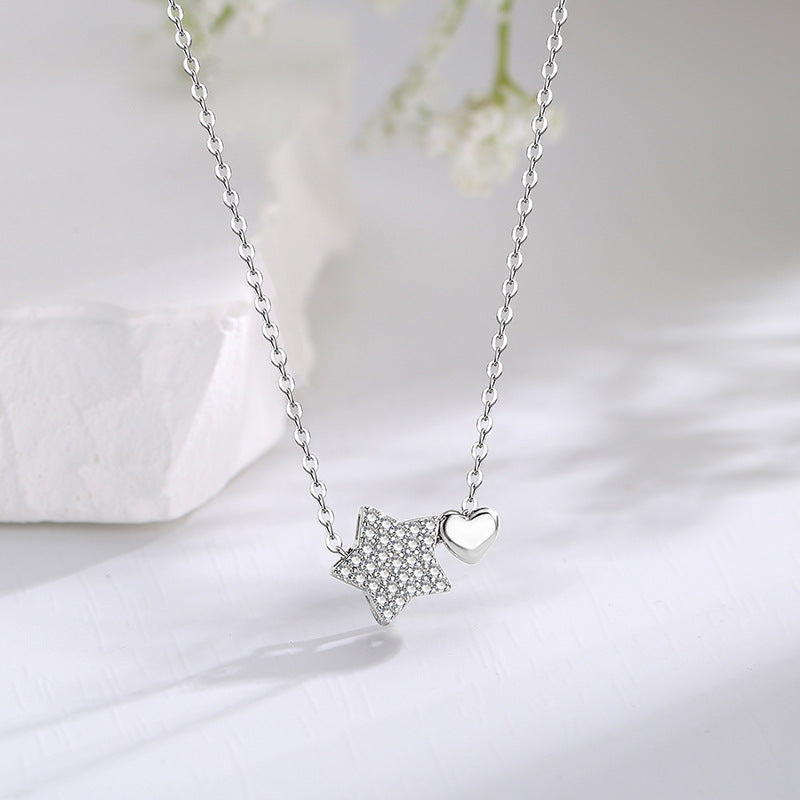 Hearts Clavicle Chain Five-pointed Star Rhinestone Necklace