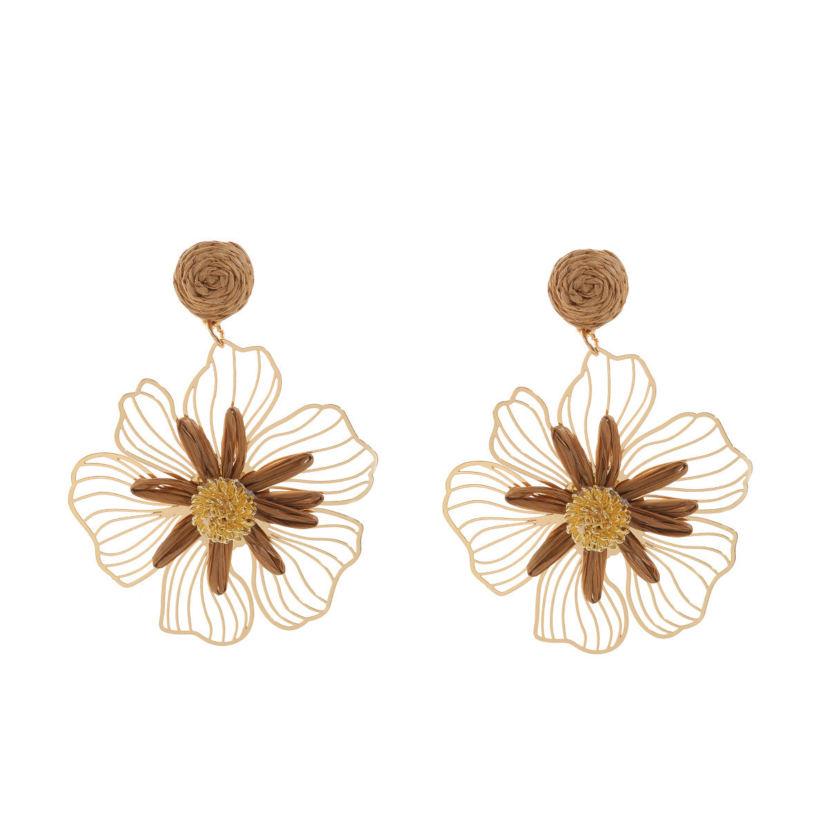 Women's Woven Hollowed Three-dimensional Flower For Beach Vacation Rings
