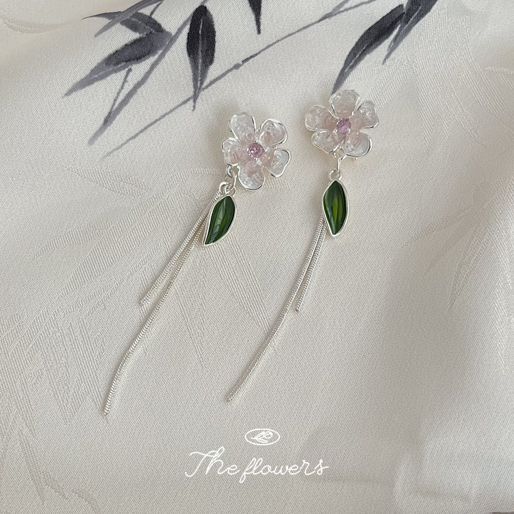 Zircon Glass Crystal Fresh Long Sweet Tassel Flowers Earrings