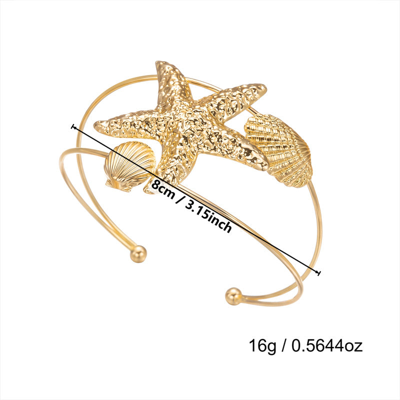 Ocean Style Metal Female Summer Vacation Starfish Baroque Hollow Adjustable Bracelets