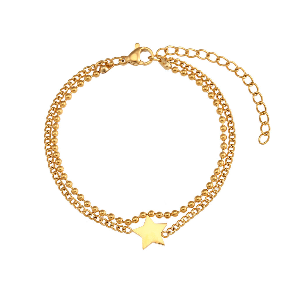 Women's Beads Twisted Chain Five-pointed Star Stainless Bracelets