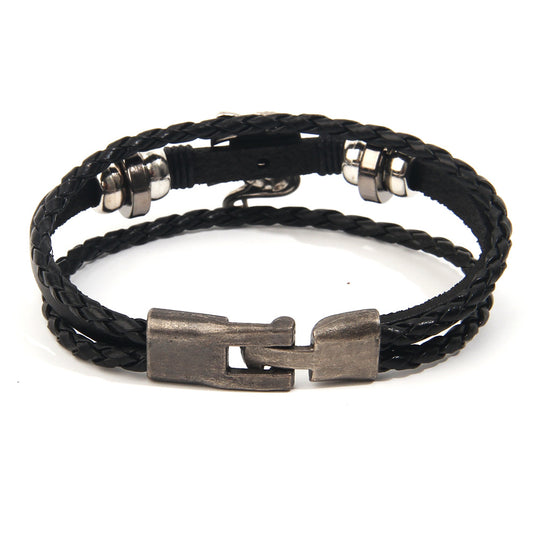 Bracelets en cuir de bovin noir pour femmes, hommes et style bohème