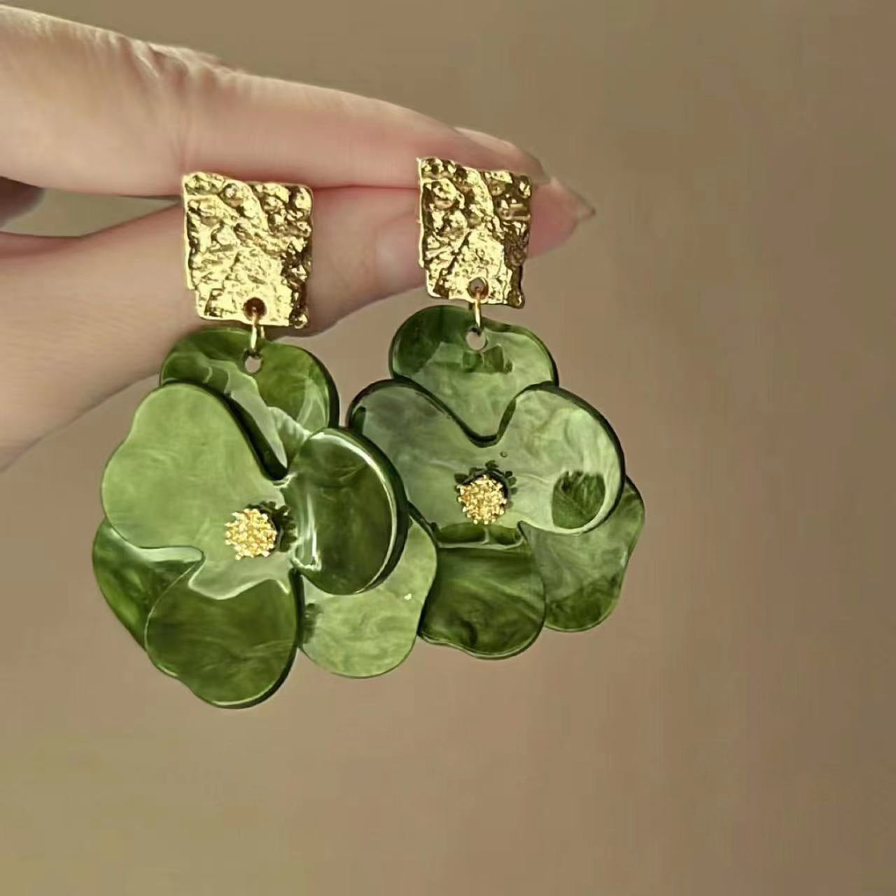 Sier Needle Acrylic Colorful Flower Sweet Earrings