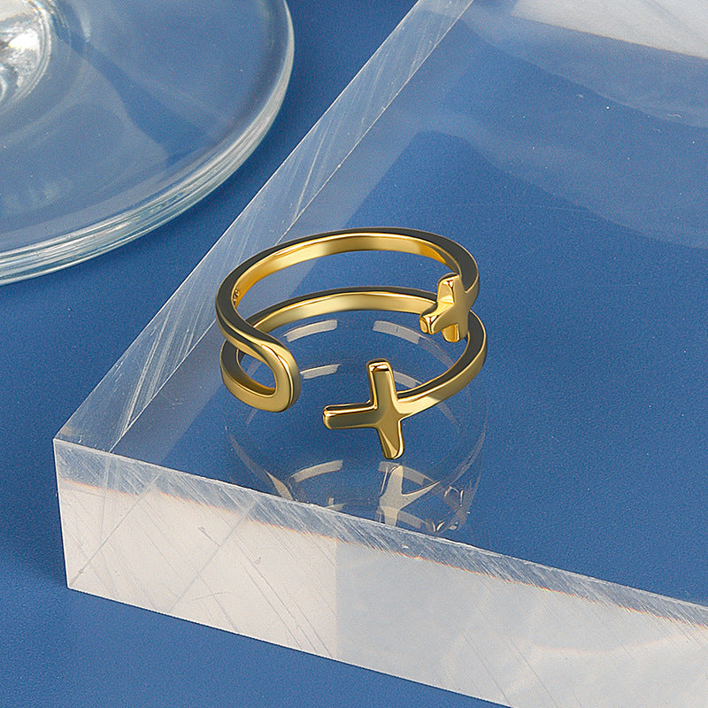 Korean Style Simple Double Layer Cross Female Rings