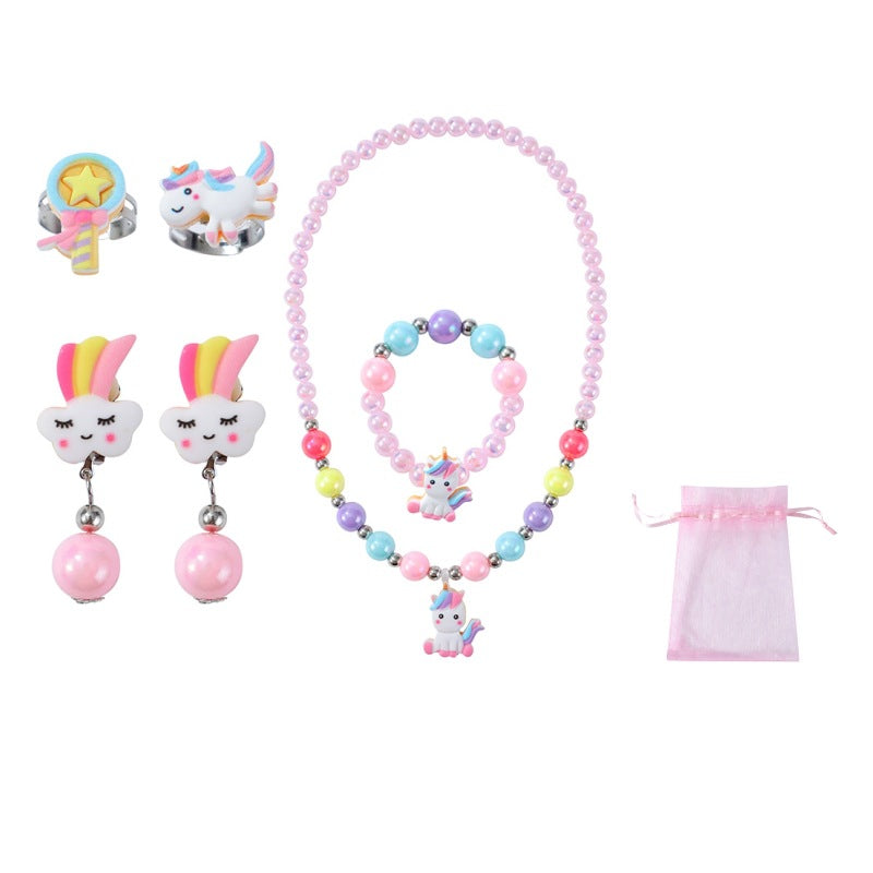 Color Box Unicorn Shoulder Bag Cartoon Jewelry Set