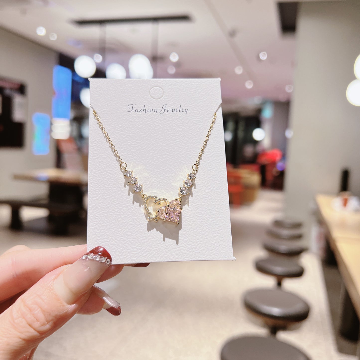 Luxury Sweet Super Pink Flowers Water Drop Female Fully Jeweled Necklace