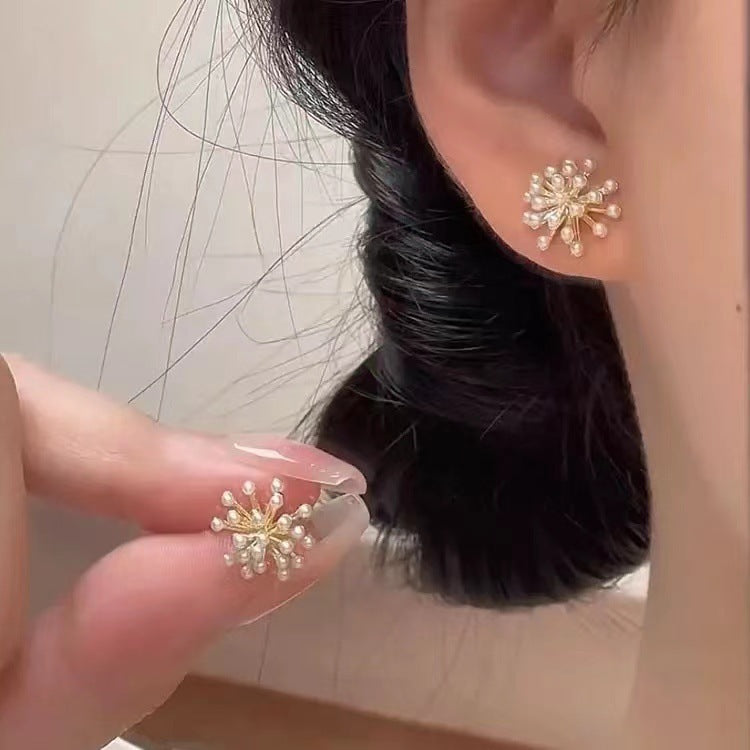 Sier Needle Light Luxury Minority Pearl Stud Earrings