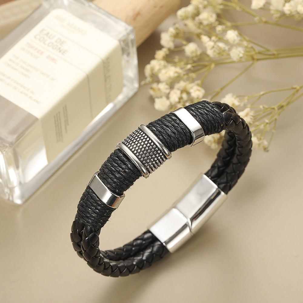 Men's Vintage Magnetic Buckle Alloy Woven Leather Bracelets