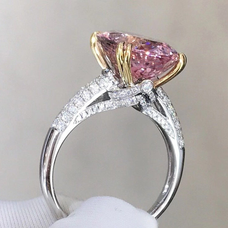 Bagues colorées en Zircon tourmaline rose pour femmes, simulation en direct