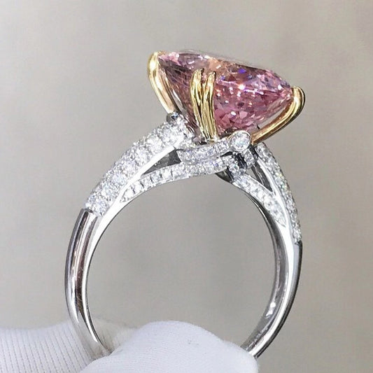 Bagues colorées en Zircon tourmaline rose pour femmes, simulation en direct