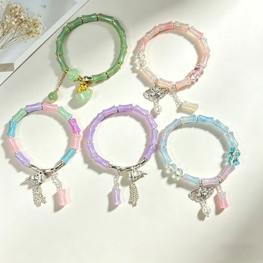 Beaded Single Circle Bamboo Tassel Couple High Bracelets