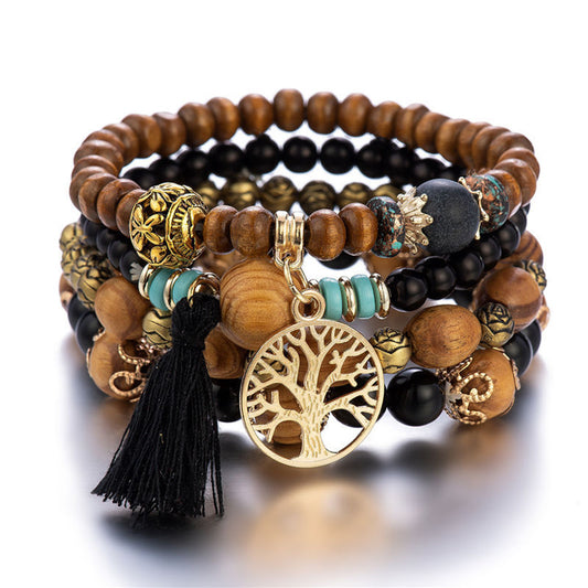 Bohemian Style Tree Of Life Wooden Bead Bracelets