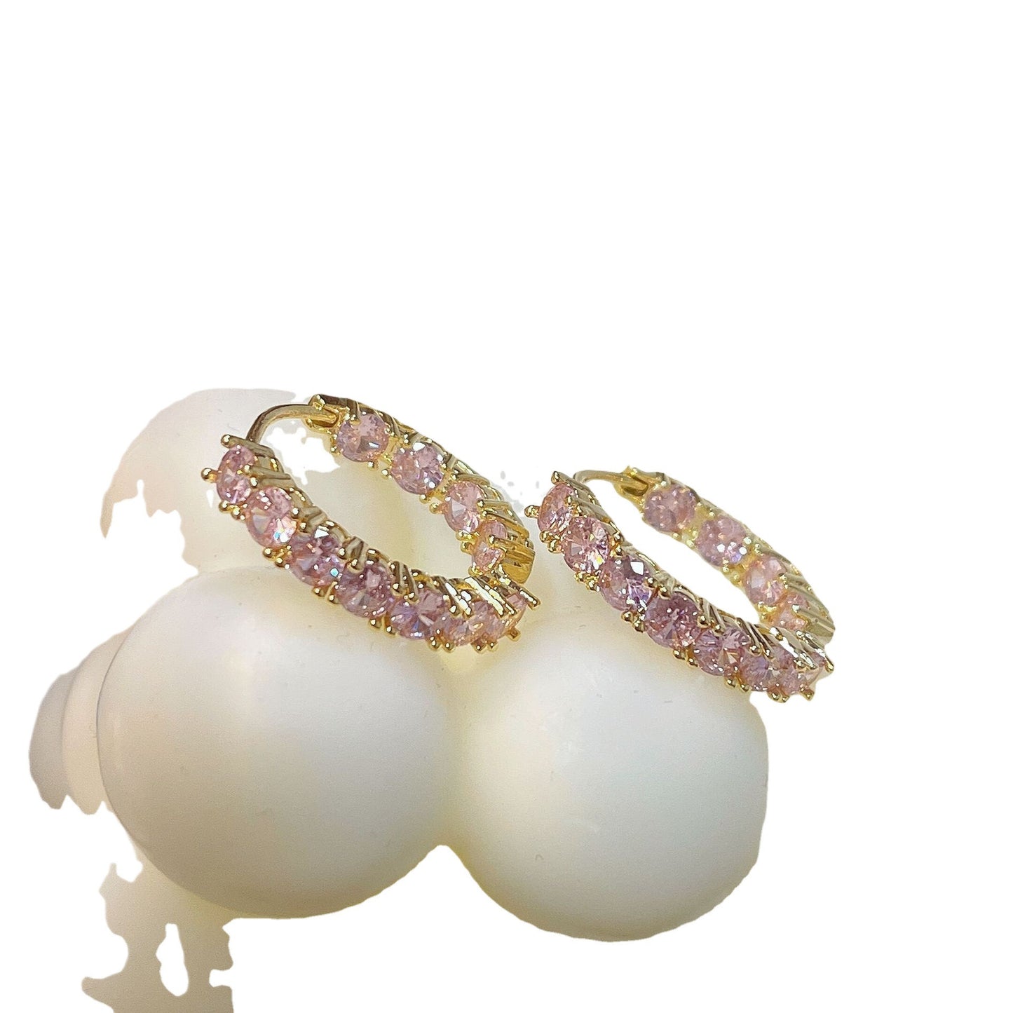 Luxury Pink Zircon Circle Ear Clip Niche Design Personality Earrings