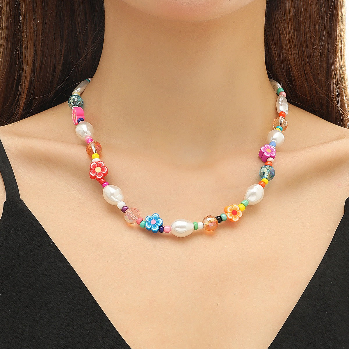 Women's Style Cute Pearl Heart Eyes Flower Necklaces