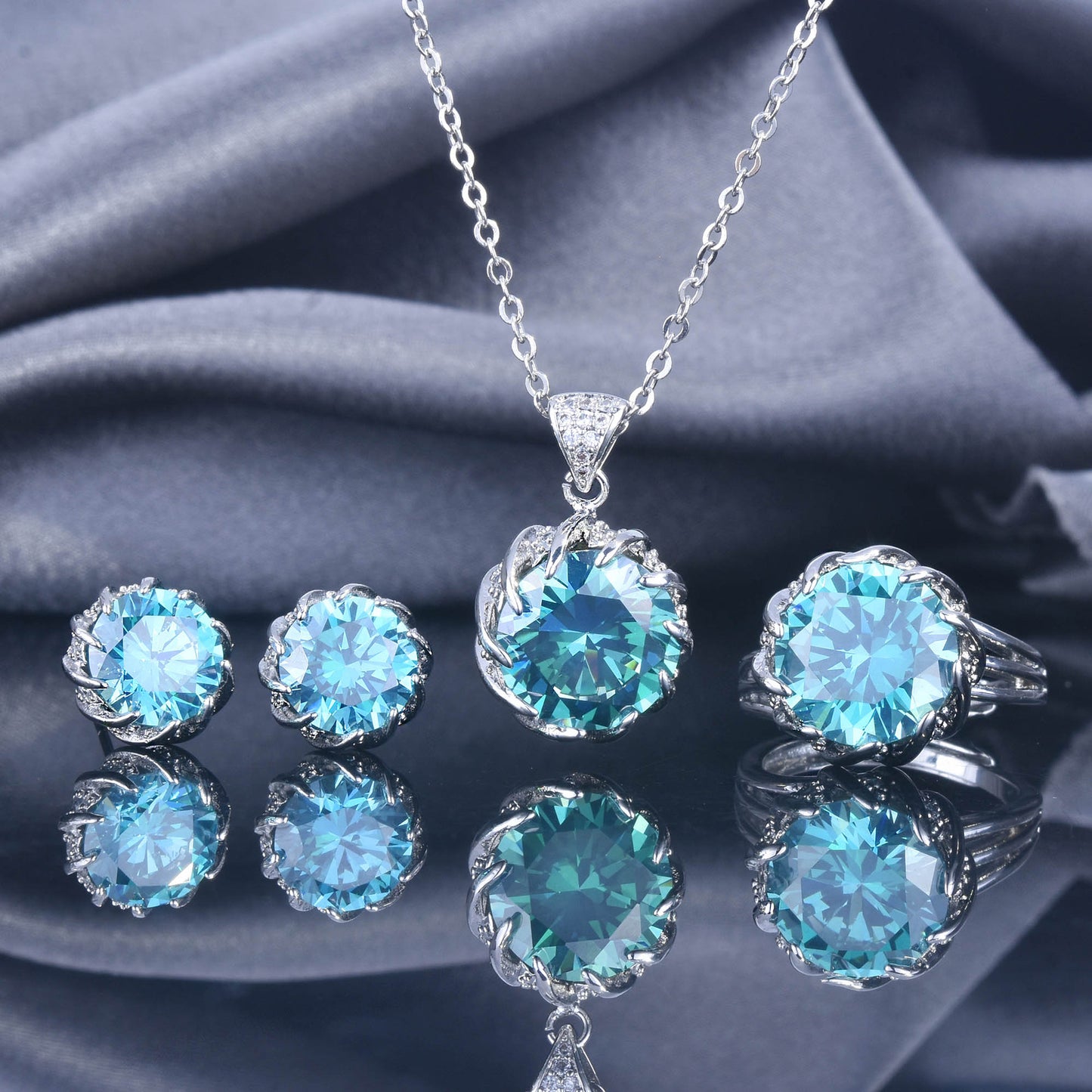 Full Diamond Lotus Carat Bright Yellow Colored Jewelry Set
