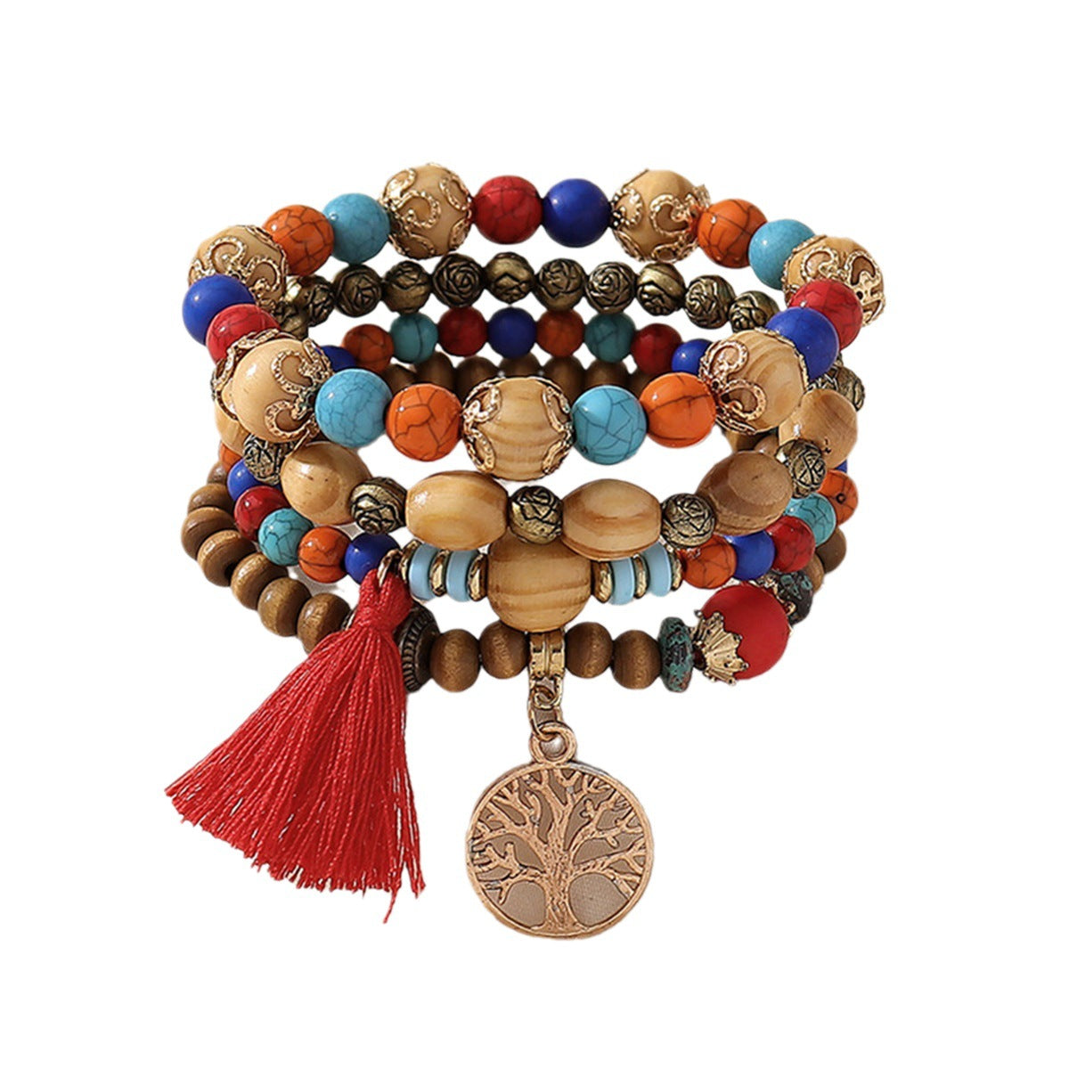 Bohemian Style Tree Of Life Wooden Bead Bracelets