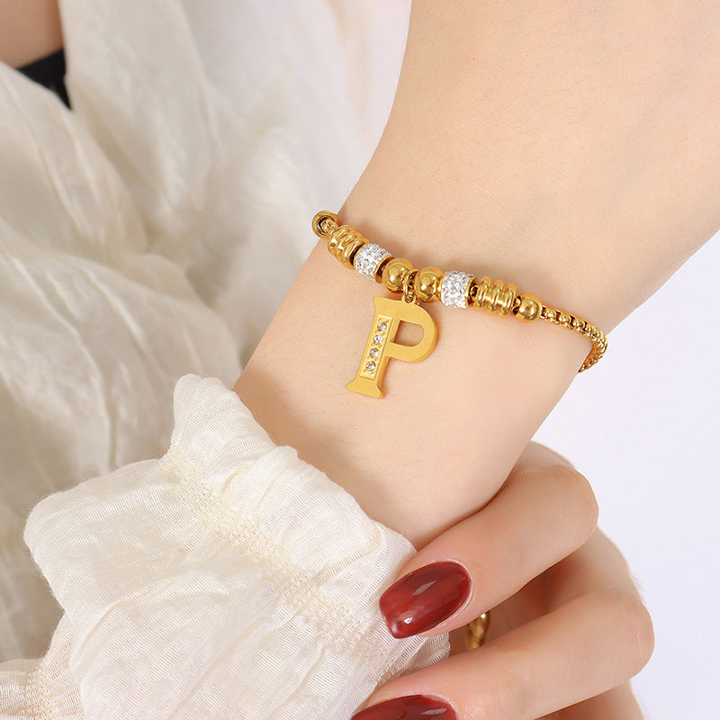 Gold English Letters Pendant Rhinestone Tassel Bracelets