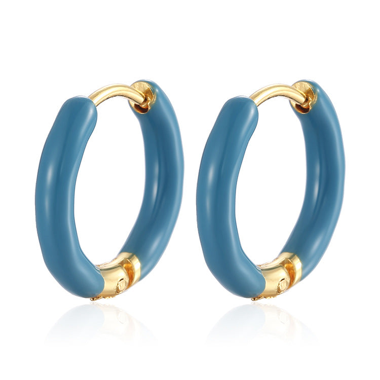 Oil Simple Circle Stainless Steel Retro Ear Buckle