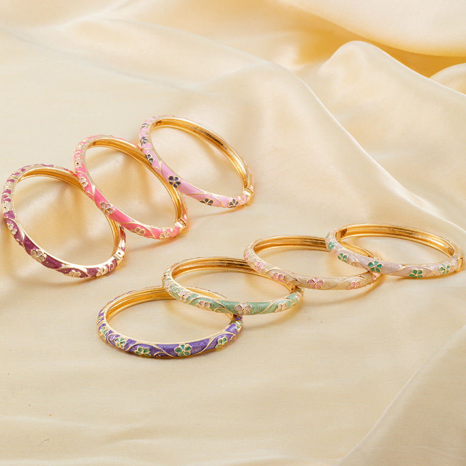 Flower Enamel Color Open-ended National Fashion Chinese Style Light Luxury Bracelet