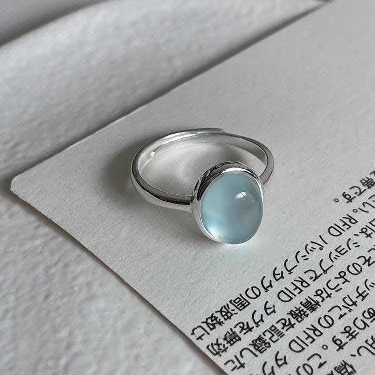 Aquamarine Female Cold Feeling Design High-grade Rings