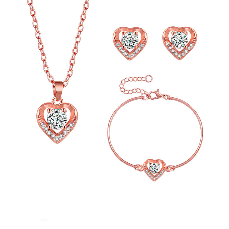 Copper Material Slightly Inlaid Zircon Gold Plated Peach Heart Foreign Necklaces