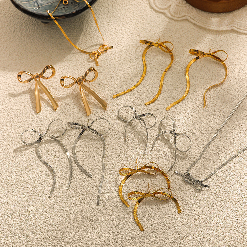 Bow Long Fringe Snake Bones Chain Earrings
