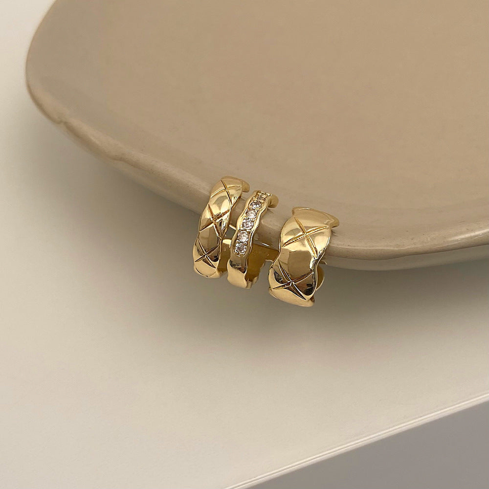 Texture Micro Inlaid Zircon Ear Clip Sweet Cool Style Versatile Earrings