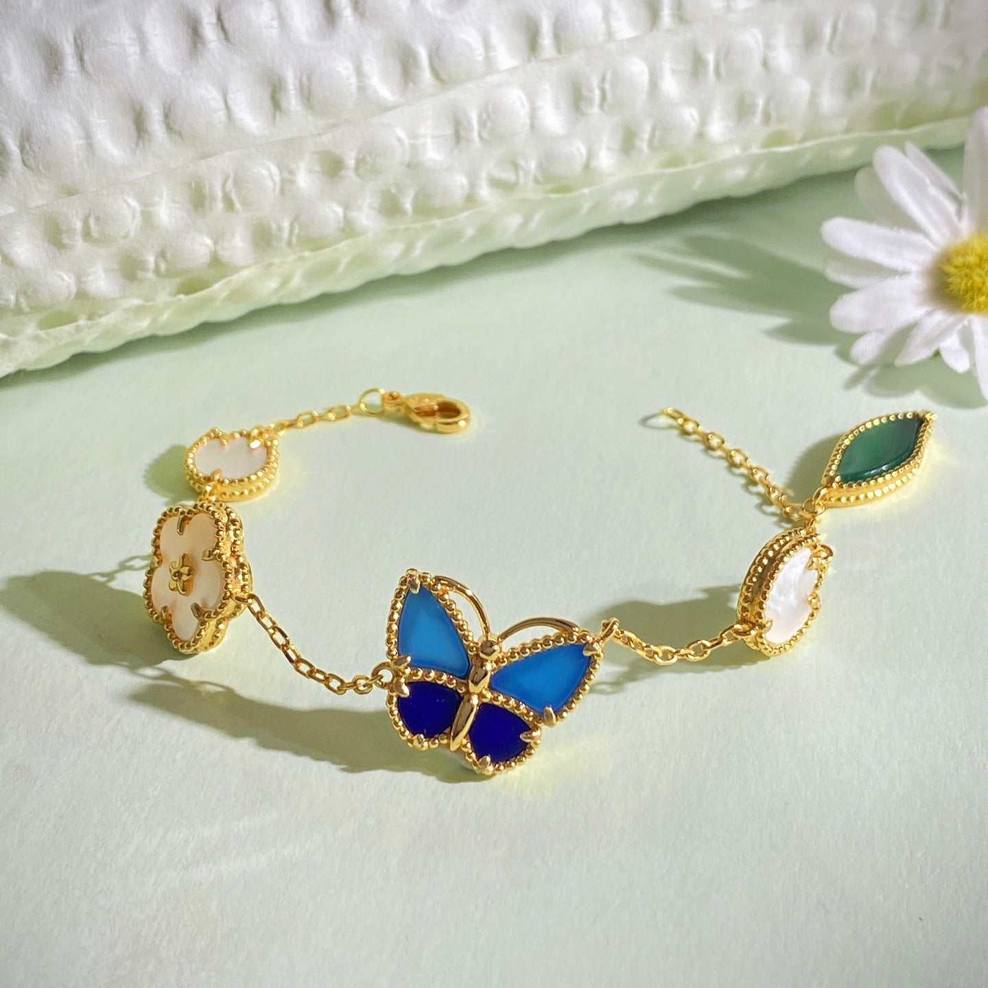 Ingenious Butterfly Flower Car Blue Green Contrast Color Fresh Elegant Jewelry Set