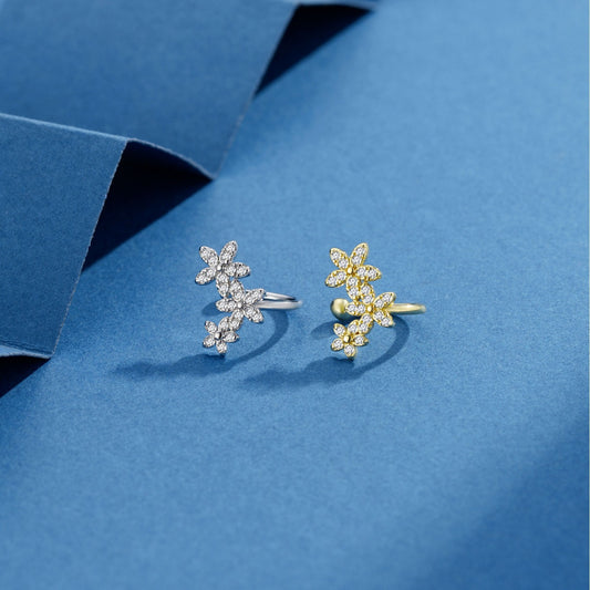 U-shaped Three Small Flowers Copper Micro Inlaid Zircon Female Ear Clip