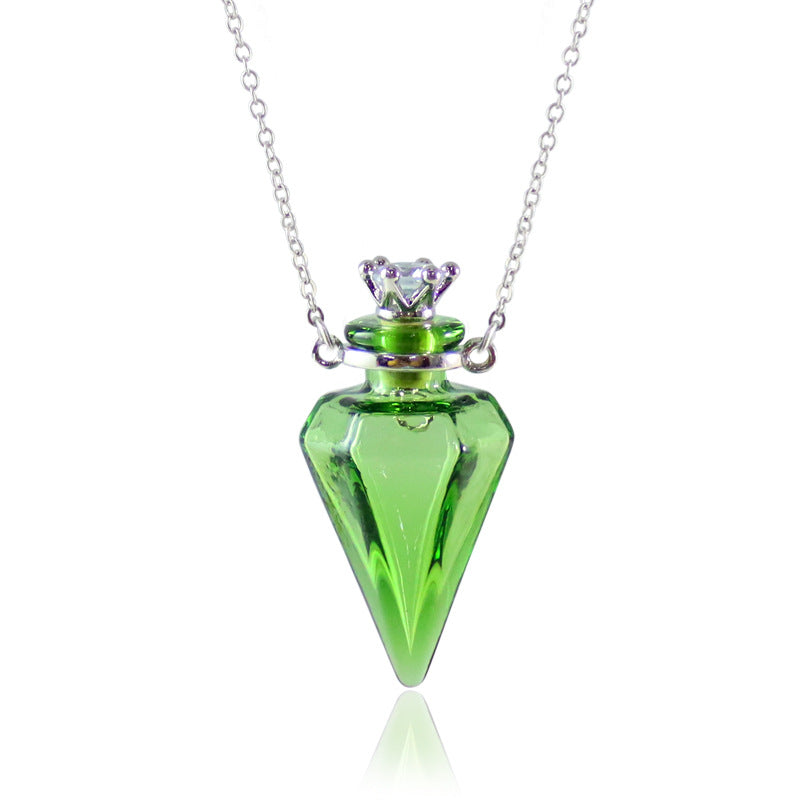 Gem Perfume Bottle Glass Oil Fashion Short Can Hold Necklace