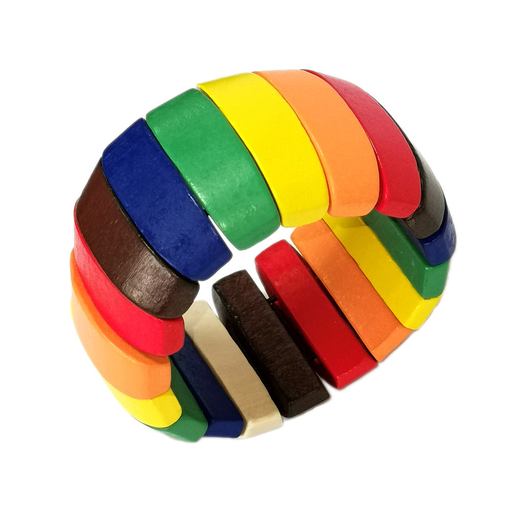 Women's Fashion Handmade Wooden Bead Bohemian Stretch Bracelet