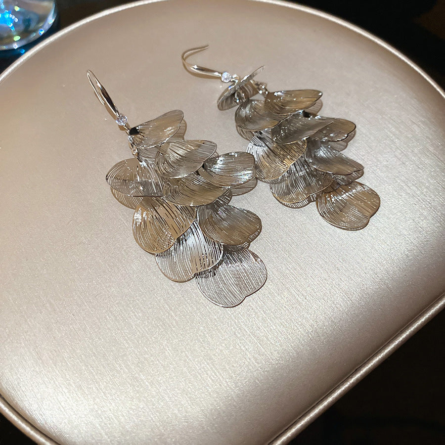 Sier Needle Matte Ear Hook Diamond Design Tassel Light Luxury Earrings