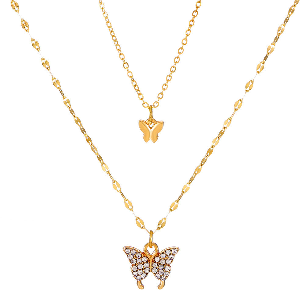 Women's Diamond Butterfly Design Temperament Clavicle Chain Necklaces