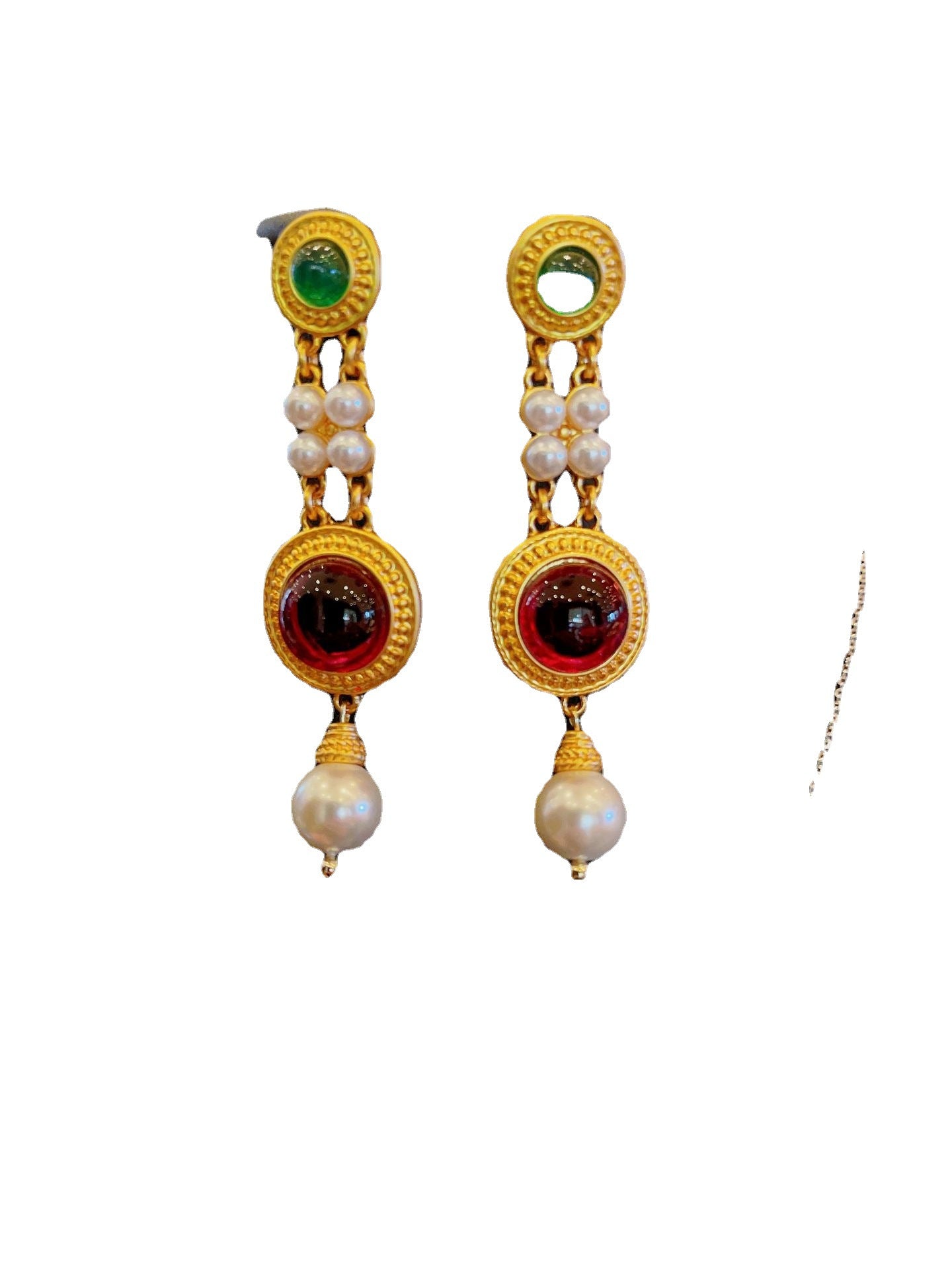 Gold Ancient Style Colored Glaze Pearl Exaggerated Temperamental Personalized Earrings