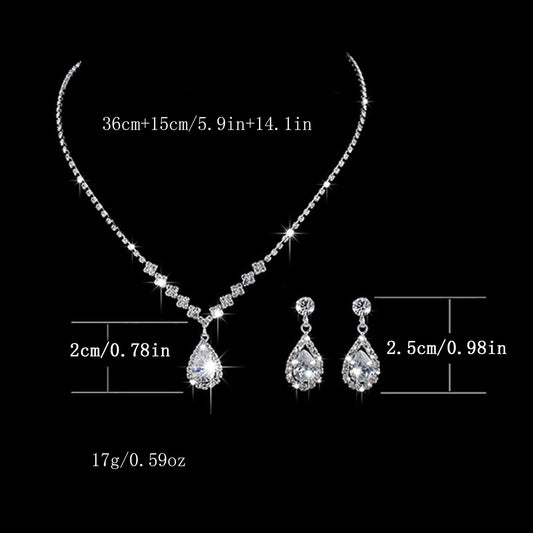 Bridal Fashion Rhinestone Water Drop Zircon Jewelry Set