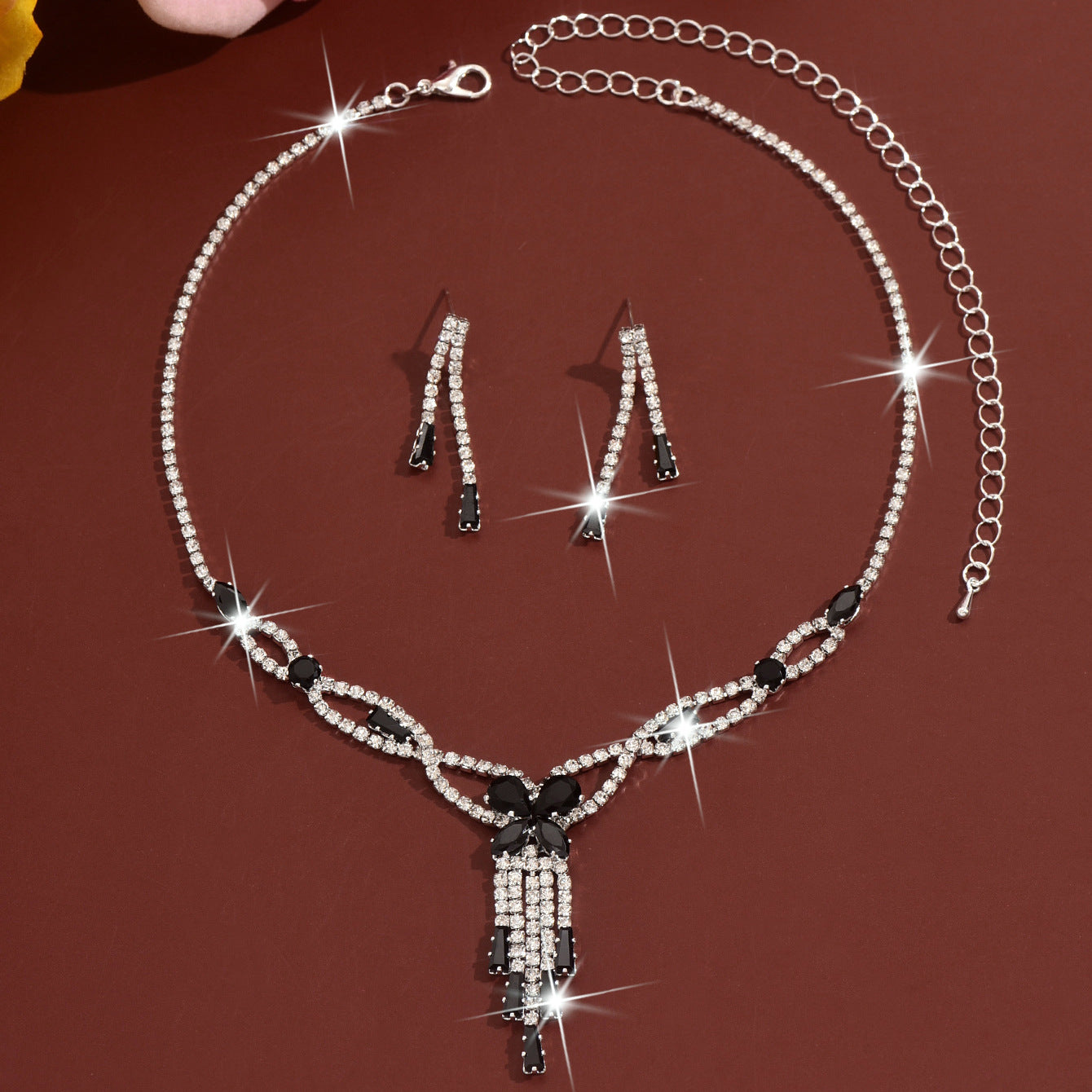 French Sweet Rhinestone Flower Bridal Wedding Fashion High Sense Copper Jewelry Set