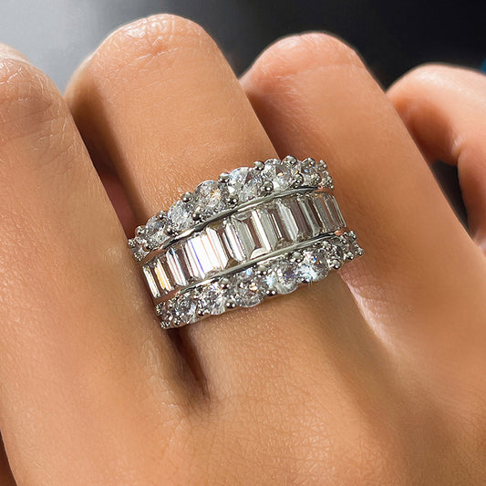 Shi Geometric Arrangement Round Zircon Light Luxury Engagement Rings